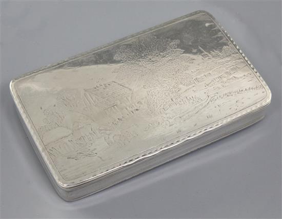 A 19th century continental engraved silver shallow box, 7 oz.